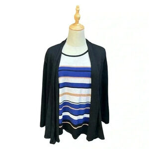 Alfred Dunner Black Striped Cardigan Sweater Size L